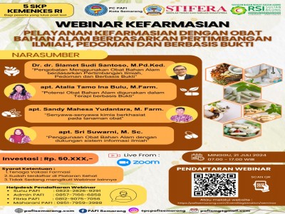 WEBINAR PELAYANAN KEFARMASIAN DENGAN OBAT BAHAN ALAM BERDASARKAN PERTIMBANGAN ILMIAH, PEDOMAN DAN BERBASIS BUKTI